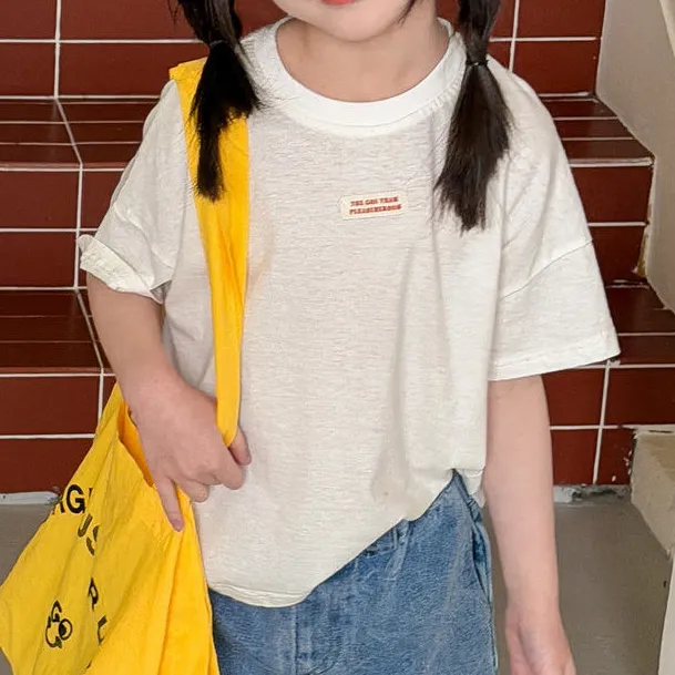 Kids Girls' Fashion Casual Solid Color Letter Print Short-Sleeve Cotton T-Shirt