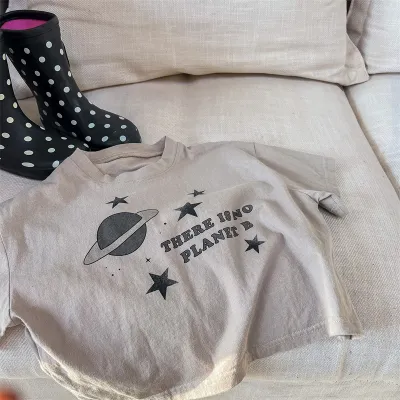 Kids Girls Fashion Casual Summer Printed Short Sleeve T-Shirt Round Neck Cotton Letter Tee