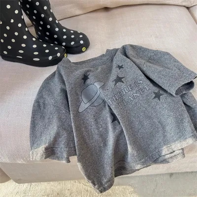 Kids Girls Fashion Casual Summer Printed Short Sleeve T-Shirt Round Neck Cotton Letter Tee