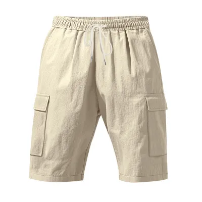 Men Fashion Casual Summer Multi-Pocket Drawstring Breathable Shorts