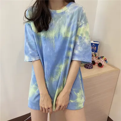 Women Fashion Casual Summer Tie-Dye Short-Sleeve Loose T-Shirt