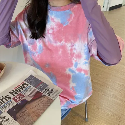 Women Fashion Casual Summer Tie-Dye Short-Sleeve Loose T-Shirt
