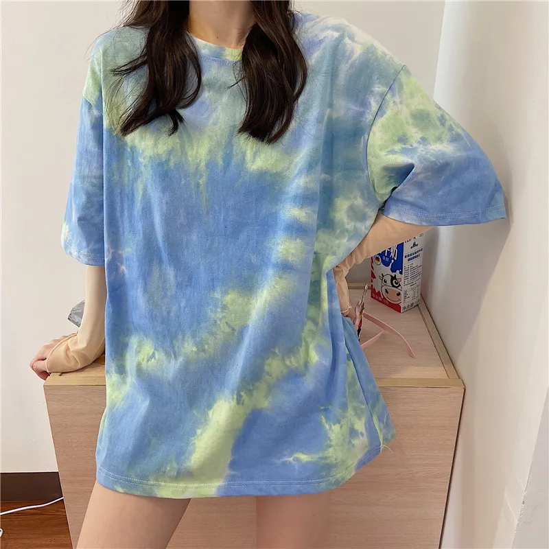 Women Fashion Casual Summer Tie-Dye Short-Sleeve Loose T-Shirt