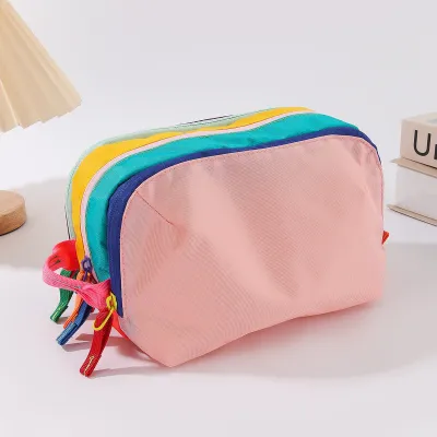 Fashion Casual Dopamine Multicolor Waterproof Nylon Multi-Layer Cosmetic Bag