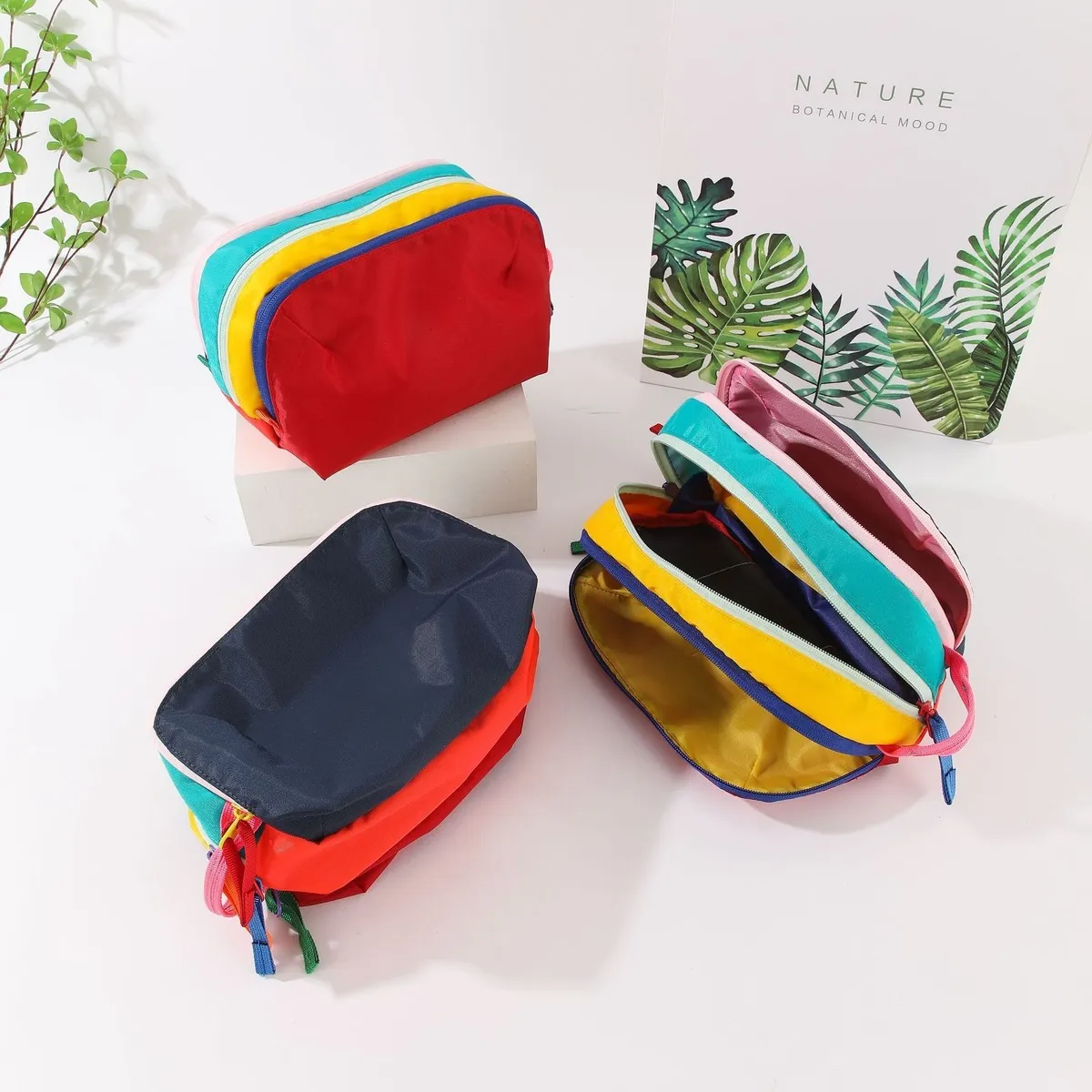 Fashion Casual Dopamine Multicolor Waterproof Nylon Multi-Layer Cosmetic Bag