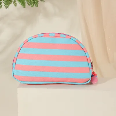 Fashion Casual Dopamine Color Stripe Semicircle Shell Canvas Makeup Bag