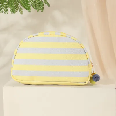 Fashion Casual Dopamine Color Stripe Semicircle Shell Canvas Makeup Bag
