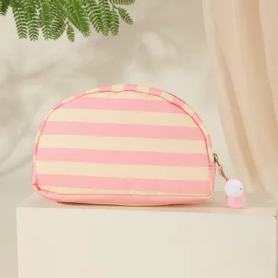 Fashion Casual Dopamine Color Stripe Semicircle Shell Canvas Makeup Bag