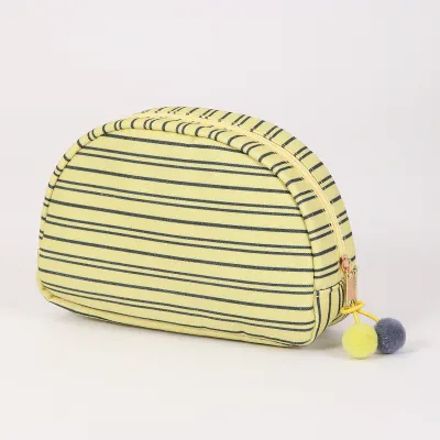 Fashion Casual Dopamine Color Stripe Semicircle Shell Canvas Makeup Bag