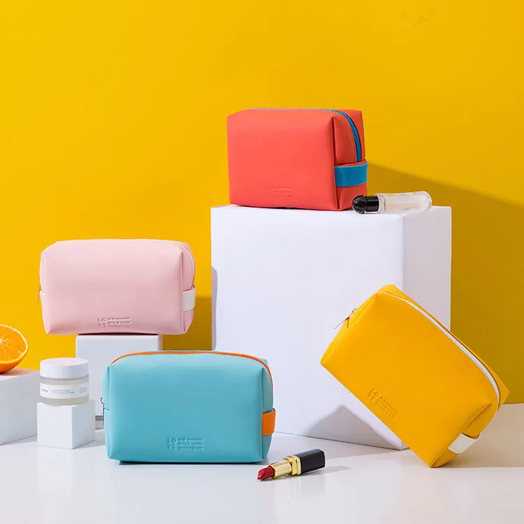 Fresh Sweet Dopamine Color PU Portable Waterproof Cosmetic Bag Multi-Functional Storage
