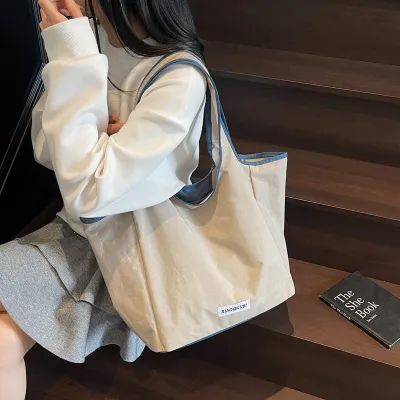Fashion Casual Dopamine Contrast Color Canvas Portable Foldable Tote Bag