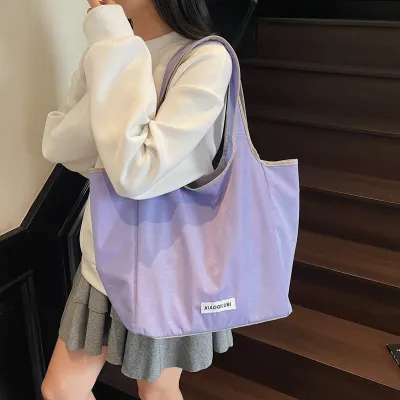 Fashion Casual Dopamine Contrast Color Canvas Portable Foldable Tote Bag