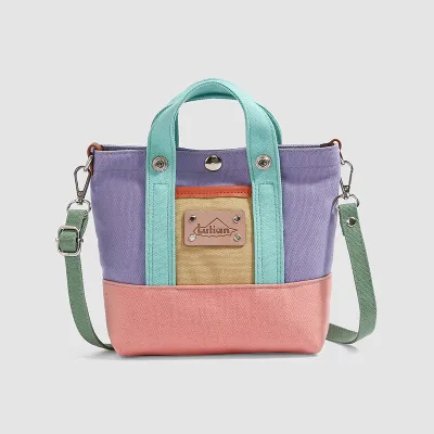 Fashion Casual Dopamine Colorblock Canvas Portable Shoulder Bag
