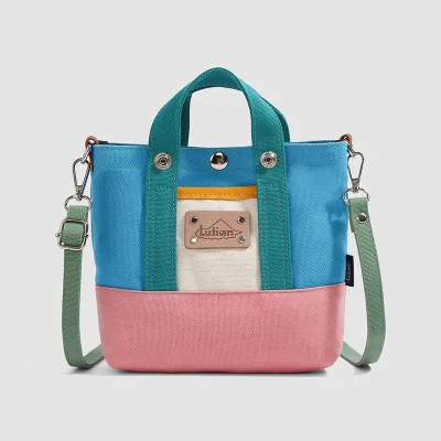 Fashion Casual Dopamine Colorblock Canvas Portable Shoulder Bag