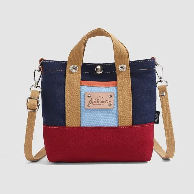 Fashion Casual Dopamine Colorblock Canvas Portable Shoulder Bag
