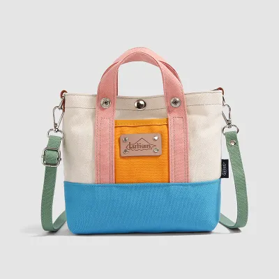 Fashion Casual Dopamine Colorblock Canvas Portable Shoulder Bag