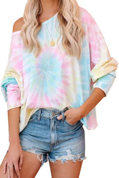 Women Fashion Casual Spring Tie-Dye Long-Sleeve Loose Sweatshirt