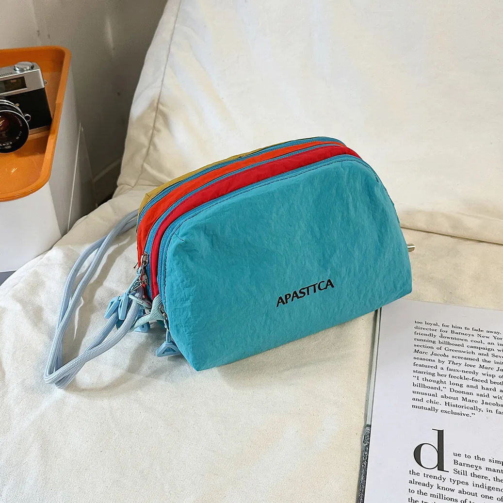 Fashion Casual Dopamine Color Contrast Nylon Waterproof Large Capacity Small Square Crossbody Bag