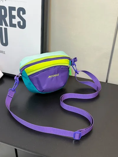 Fashion Casual Dopamine Contrast Color Portable Nylon Crossbody Bag Zipper