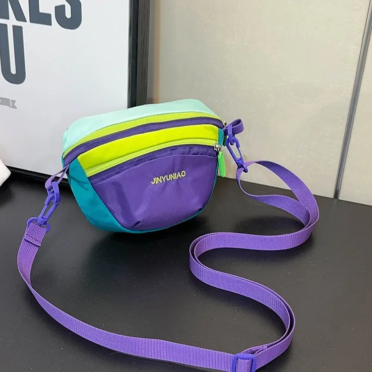 Fashion Casual Dopamine Contrast Color Portable Nylon Crossbody Bag Zipper