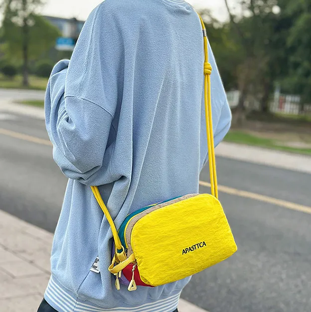Fashion Dopamine Color Contrast Nylon Multi-Pocket Crossbody Bag with Adjustable Strap