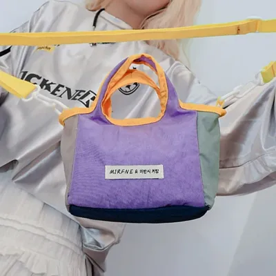 Fashion Casual Contrast Color Dopamine Portable Nylon Bucket Crossbody Bag