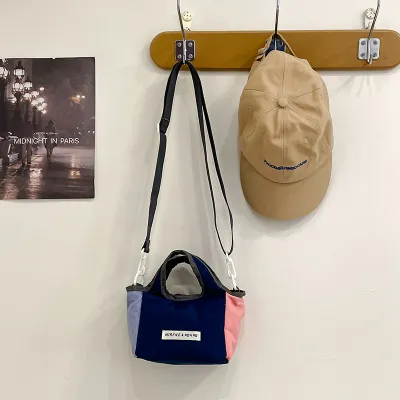 Fashion Casual Contrast Color Dopamine Portable Nylon Bucket Crossbody Bag