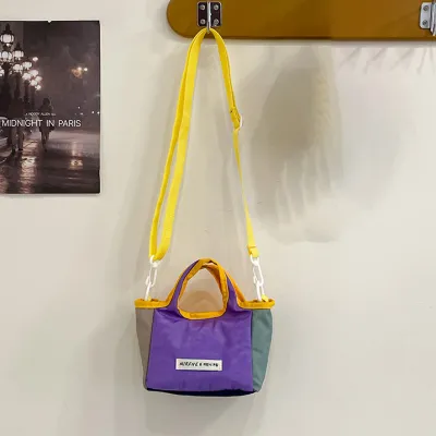 Fashion Casual Contrast Color Dopamine Portable Nylon Bucket Crossbody Bag