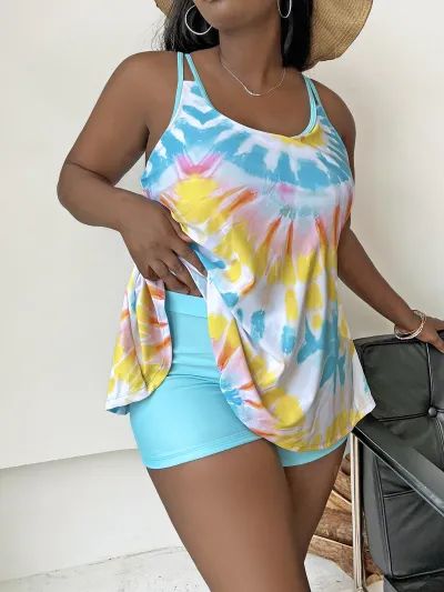 Women Fashion Casual Tie-Dye Tankini Swimsuit