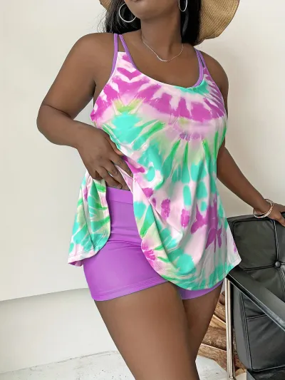 Women Fashion Casual Tie-Dye Tankini Swimsuit