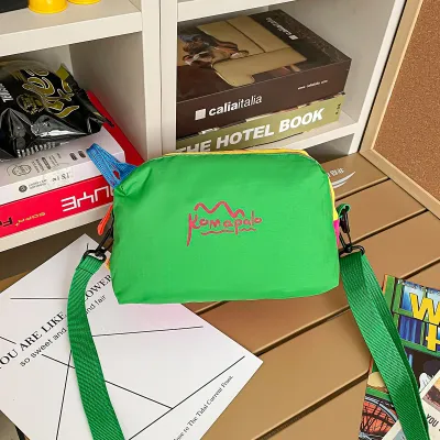 Fashion Casual Contrast Color Dopamine Small Square Nylon Crossbody Bag
