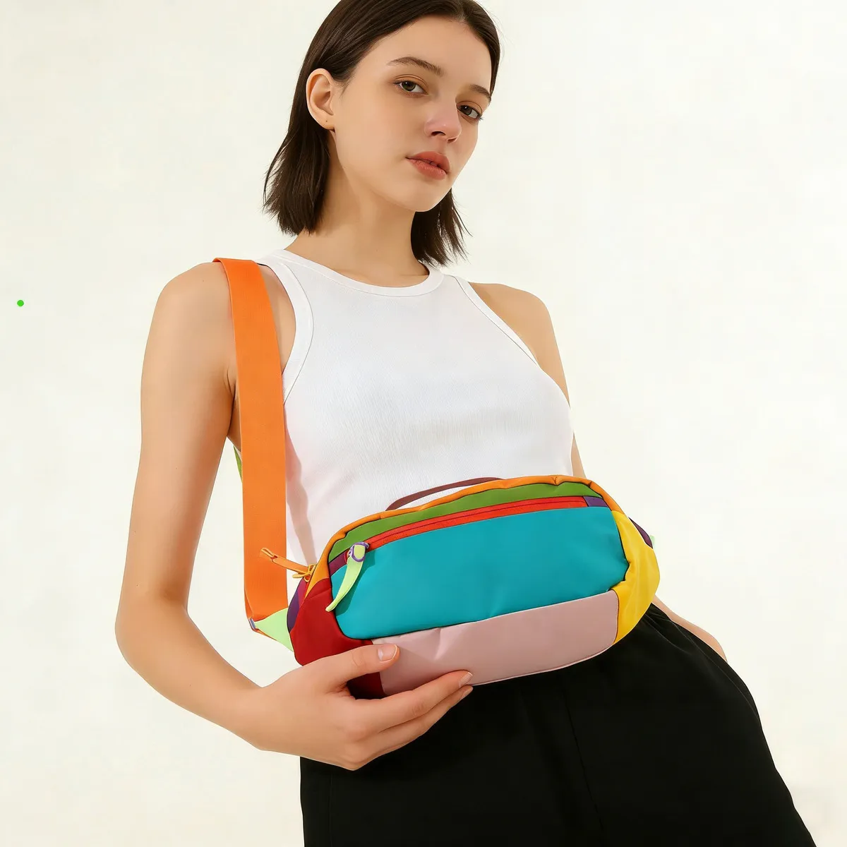 Fashion Casual Dopamine Multicolor Waterproof Multifunctional Portable Nylon Crossbody Bag