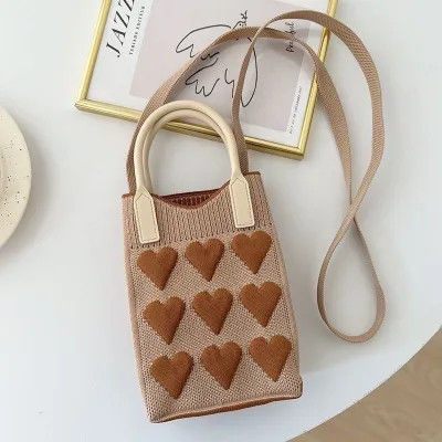 Women Knitted Dopamine Color-Block Casual Crossbody Phone Bag