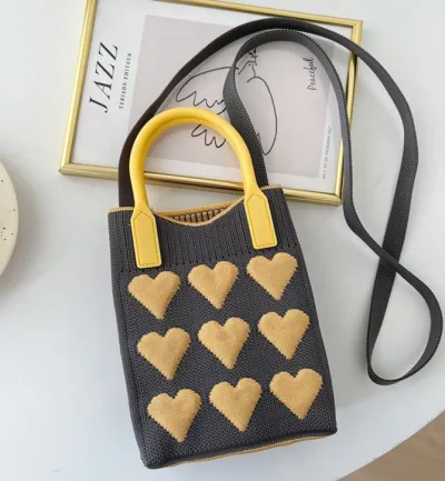 Women Knitted Dopamine Color-Block Casual Crossbody Phone Bag