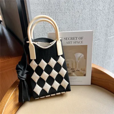 Women Knitted Dopamine Color-Block Casual Crossbody Phone Bag