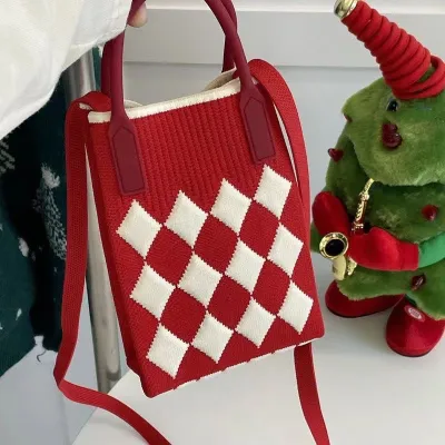 Women Knitted Dopamine Color-Block Casual Crossbody Phone Bag
