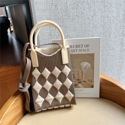 Women Knitted Dopamine Color-Block Casual Crossbody Phone Bag
