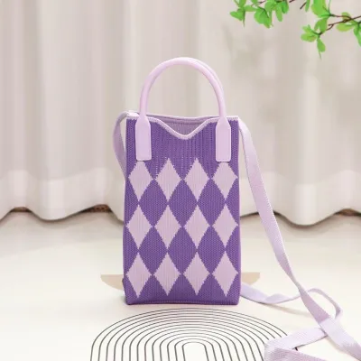 Women Knitted Dopamine Color-Block Casual Crossbody Phone Bag