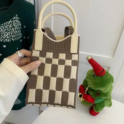 Women Knitted Dopamine Color-Block Casual Crossbody Phone Bag