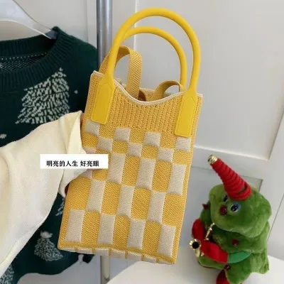 Women Knitted Dopamine Color-Block Casual Crossbody Phone Bag