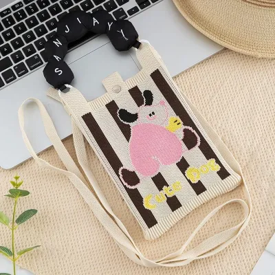 Women Fashion Casual Knitted Dopamine Color-Block Crossbody Bag
