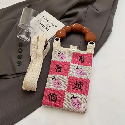 Women Fashion Casual Knitted Dopamine Color-Block Crossbody Bag
