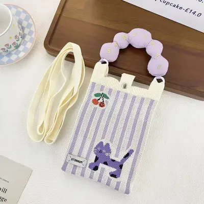 Women Fashion Casual Knitted Dopamine Color-Block Crossbody Bag