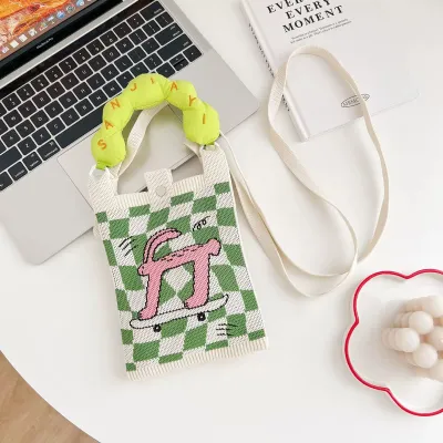Women Fashion Casual Knitted Dopamine Color-Block Crossbody Bag