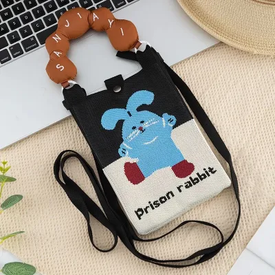 Women Fashion Casual Knitted Dopamine Color-Block Crossbody Bag