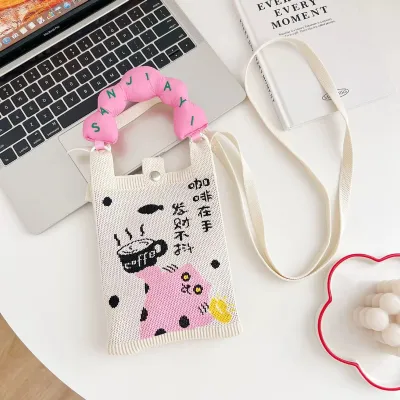 Women Fashion Casual Knitted Dopamine Color-Block Crossbody Bag
