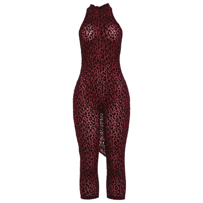 Women Fashion Sexy Leopard Printed Sleeveless Tight Backless Jumpsuits