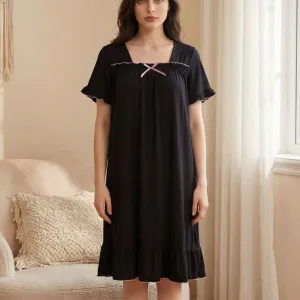 Women Fashion Casual Solid Color Short-Sleeve Breathable Pajamas Dress