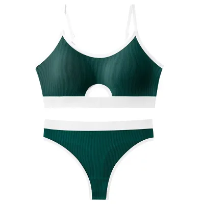 Women Fashion Sexy Contrast Color Push-Up With Chest Pad Bra Underwear Set