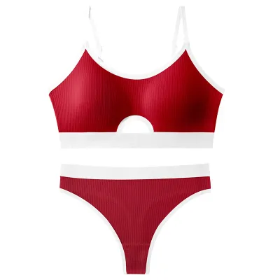 Women Fashion Sexy Contrast Color Push-Up With Chest Pad Bra Underwear Set